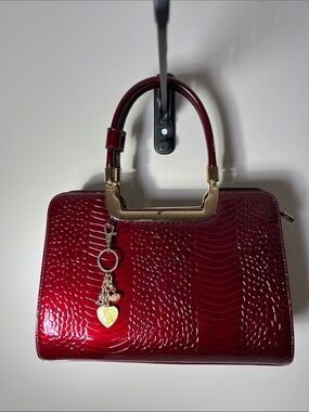 NWOT Red Leather Croc-Texture Bag